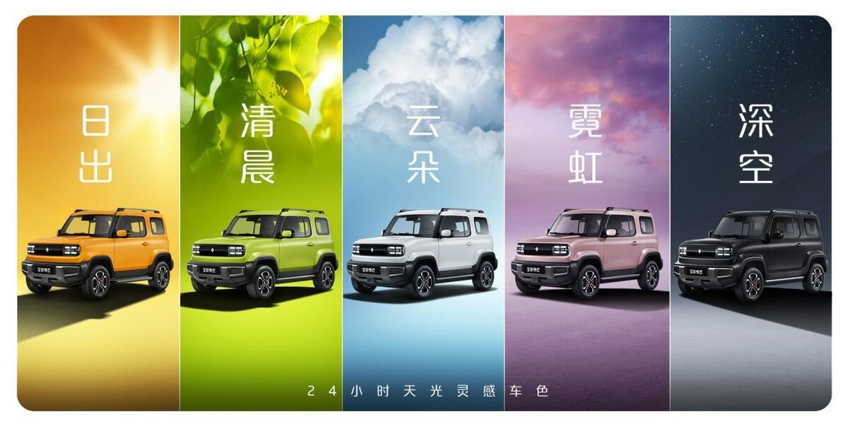 На фото: варианты цветов кузова Baojun Yep
