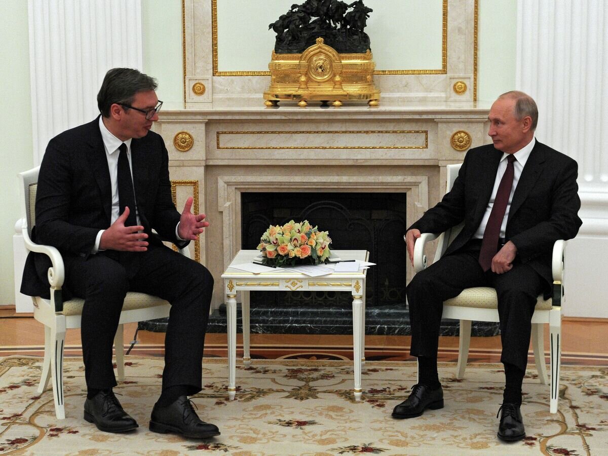    Президент РФ Владимир Путин и президент Сербии Александр Вучич во время встречи© РИА Новости / Михаил Климентьев