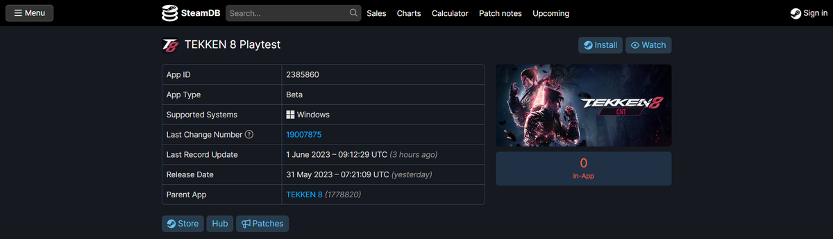Информация о приложении «TEKKEN 8 Playtest» на SteamDB