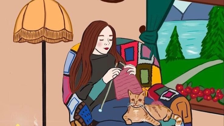Уютное вязание под мурчание кота!