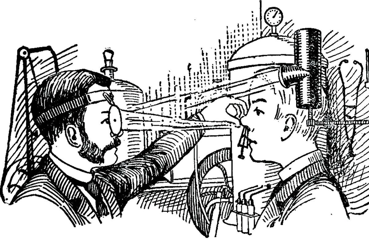 Осмотр у ЛОР-врача в 1870-е годы. Фото из открытых источников 