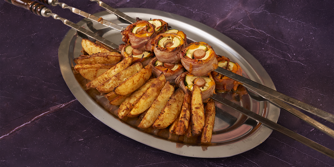 Необычный и такой вкусный шашлык из сосисок с картофелем по-деревенски