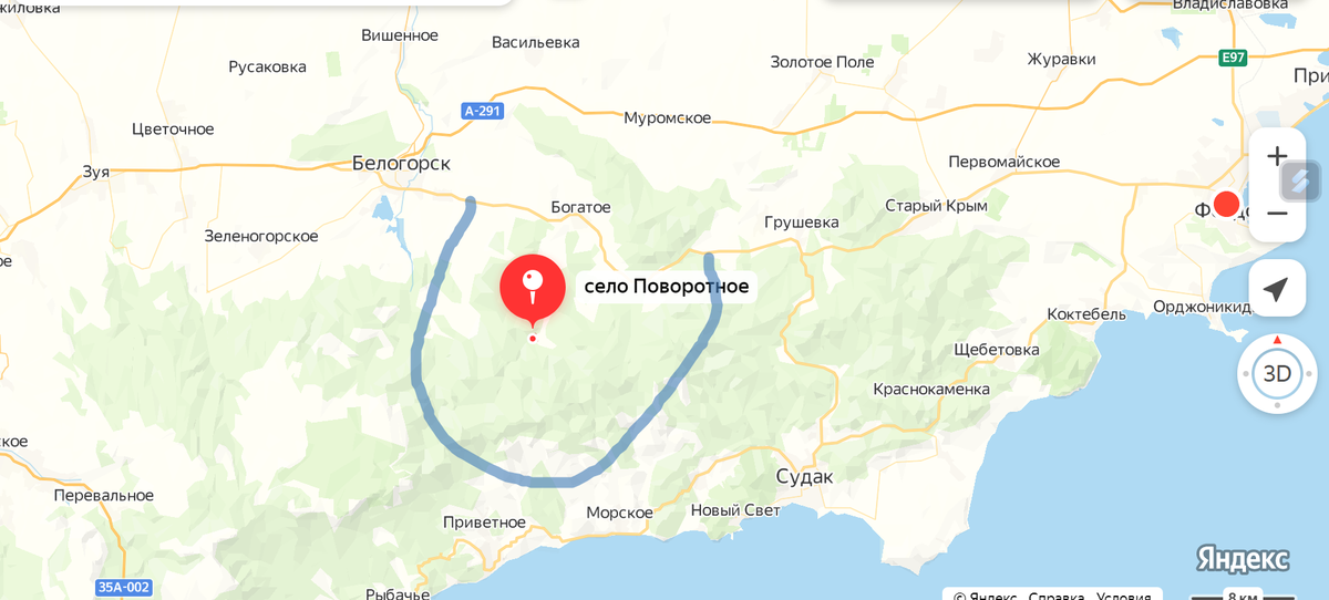 Карта Крыма. Место дислокации Б.Б. Городовикова