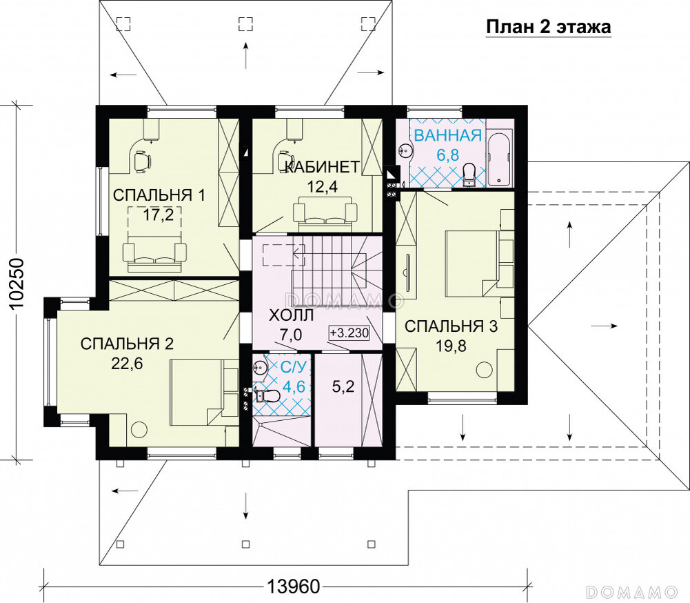 Проект двухэтажного дома с гаражом на 2 машины, площадь 249 кв. м | DOMAMO  - проекты домов | Дзен