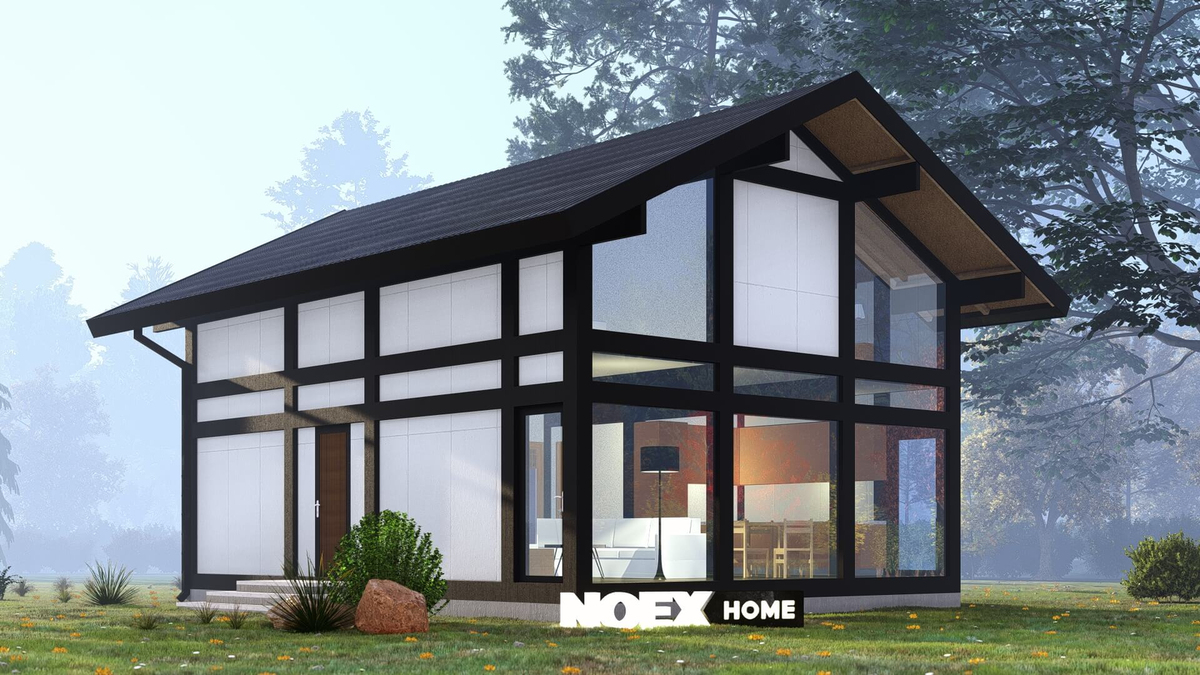 3D-визуализация и планировка дома в стиле фахверк «NOEX BASE 120/2» от компании «NOEX HOME»
