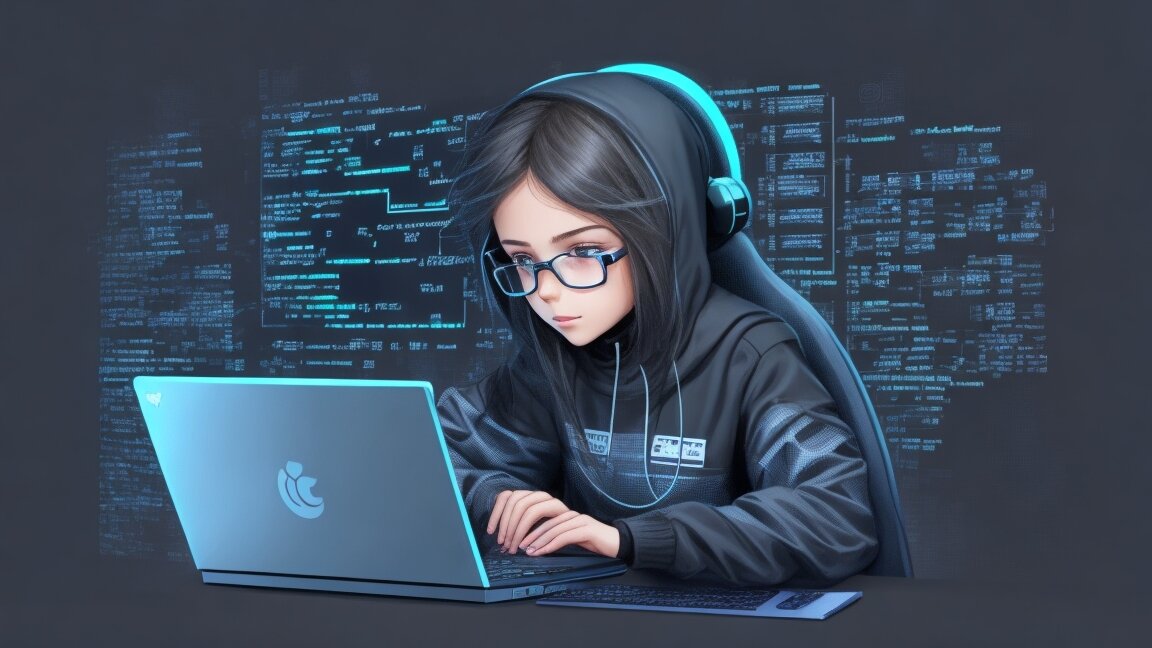 Для создания этого изображения был использован промпт "hacker girl writes code for the program"