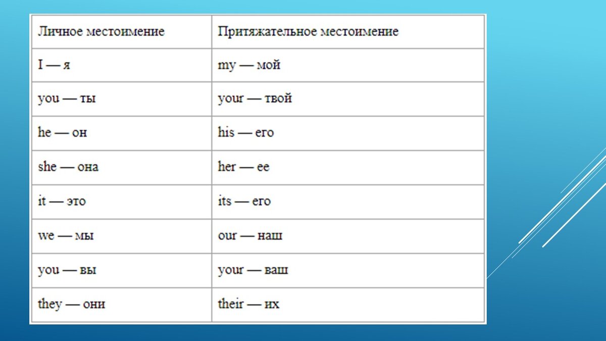 10.4 Притяжательные местоимения