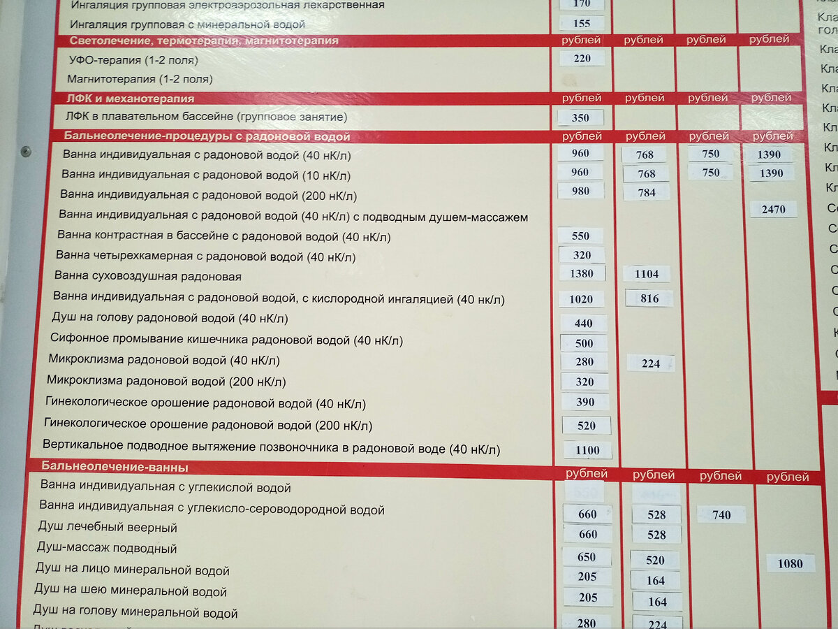 Прайс на услуги