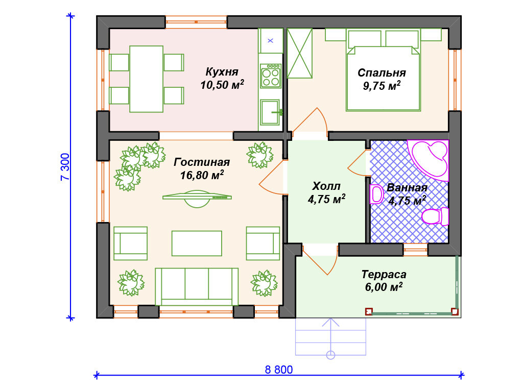 Гостевой домик 50 кв м. | Arplans.ru - проекты домов | Дзен