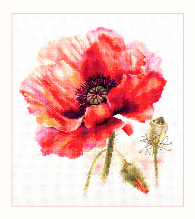 Набор для вышивания "Алиса" 2-46 "Мак. Ярко-красный" 22 х 24 см. канва Гамма 16 каунта