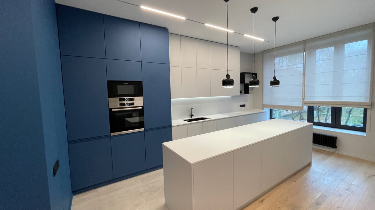 Кухня в квартире 135 м². ЖК "Счастье на Масловке". Объект сдали в 2021 году