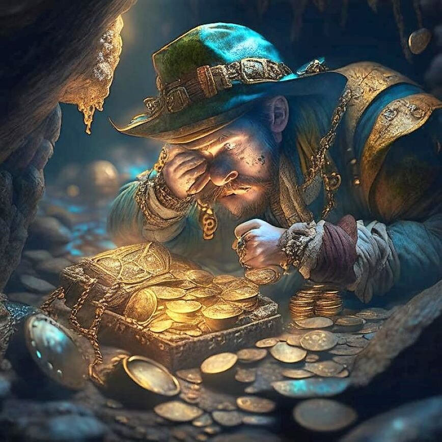 Рассматривает клад