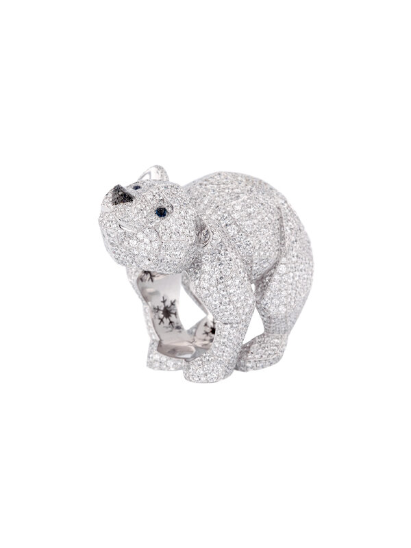 Кольцо Chopard Animal World из белого золота с прозрачными и черными бриллиантами, сапфирами кабошонами