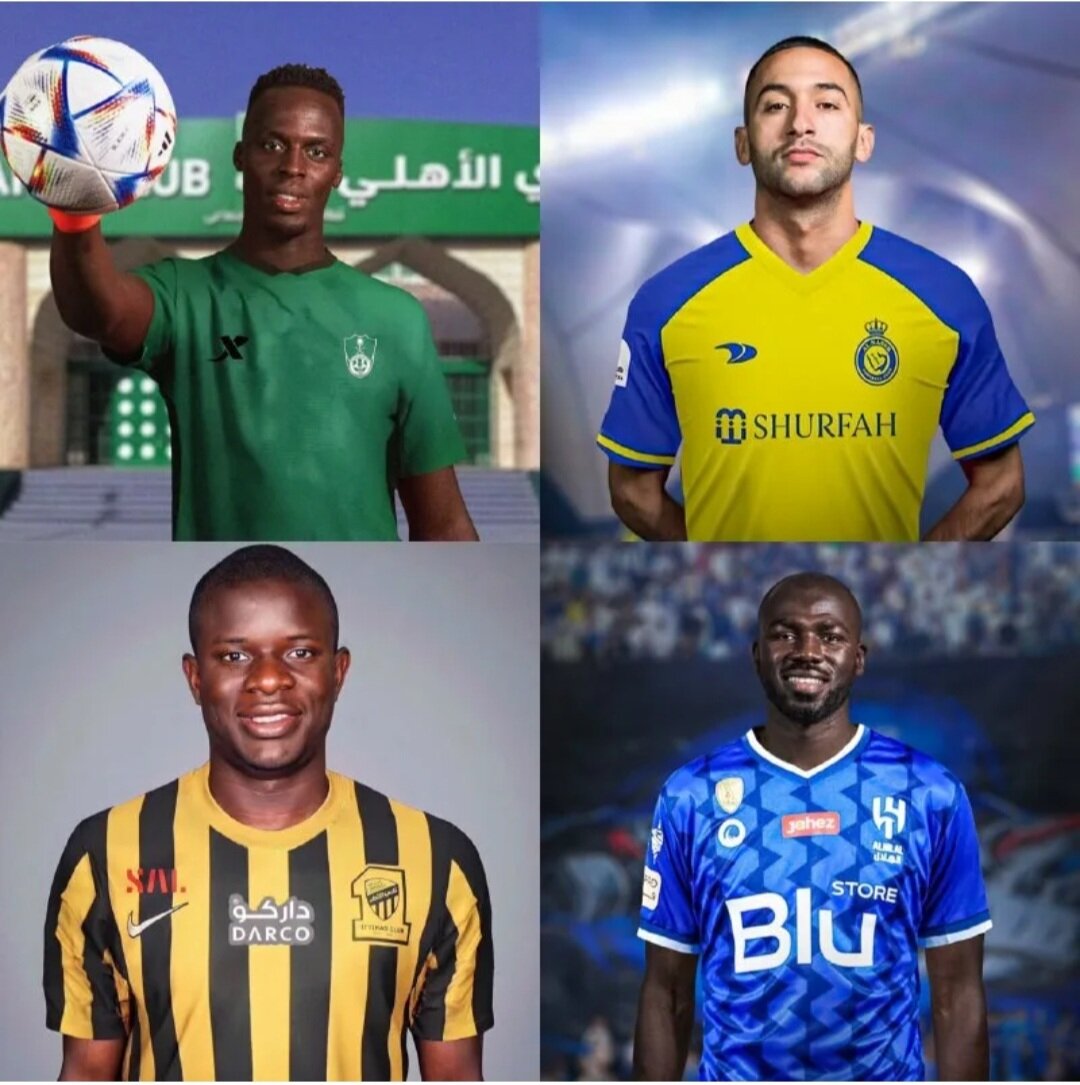 1. Эдуар Менди. Трансфер состоялся 21 июня. 31 год. Сенегалец перешёл в Аль-Ахли являясь свободным агентом. Котракт длительностью 3 года.                                                                                2. Хаким Зиеш. Трансфер состоялся 21 июня. 30 лет. Мароканец перешёл в Аль-Насср за 10 млн евро.                                                                                3. Н'Голо Канте. Трансфер состоялся 21 июня. 31 год. Француз перешёл в Аль-Иттихад являясь свободным агентом.                                         4. Калиду Кулибали. Трансфер состоялся 21 июня. Сенегалец перешёл в Аль-Хиляль за 25 млн евро