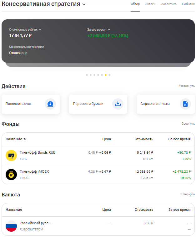 Состояние консервативного портфеля на 26.06.2023 г.