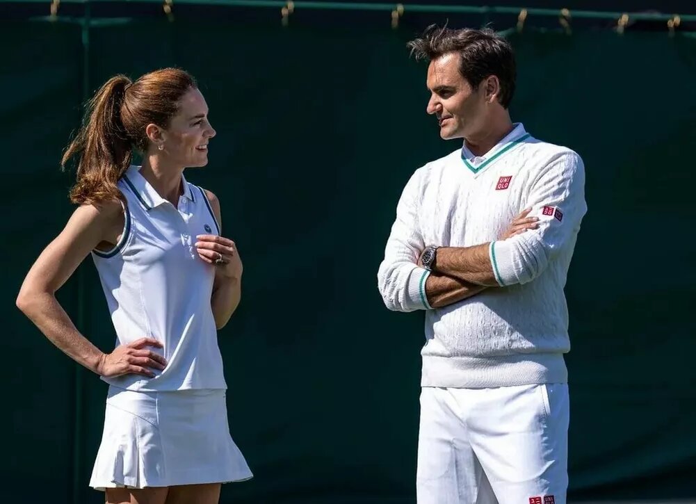    Кейт Миддлтон сыграла в теннис с Роджером Федерером