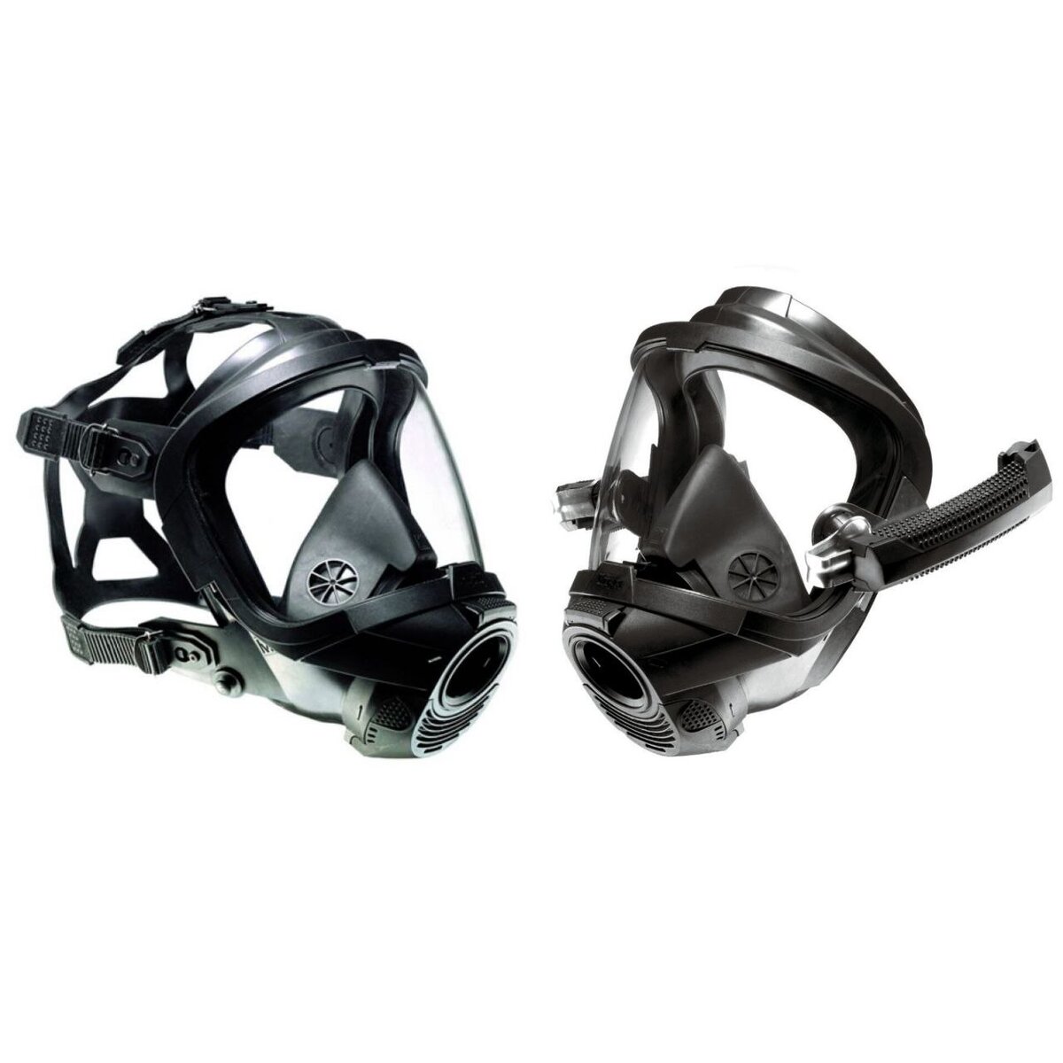 Полнолицевая маска с креплением типа "паук" (слева) и маска с зацепами (справа) Drager FPS 7000
