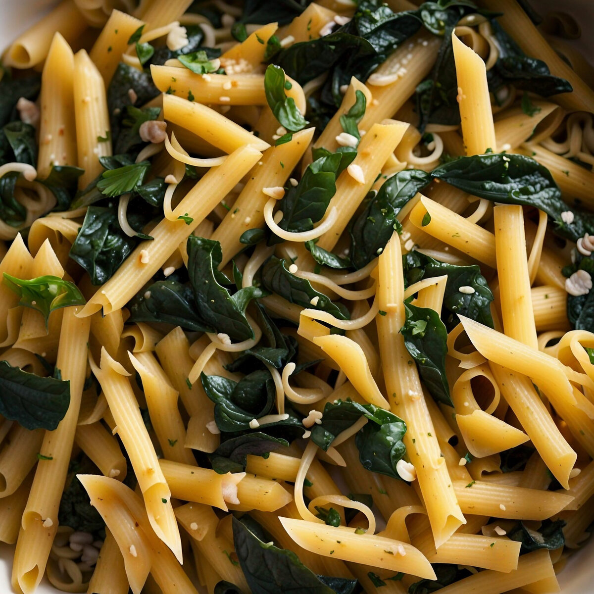 Паста с обжаренными на оливковом масле мангольдом и чесноком.