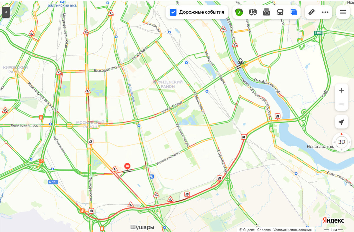 Карта загруженности дорог спб