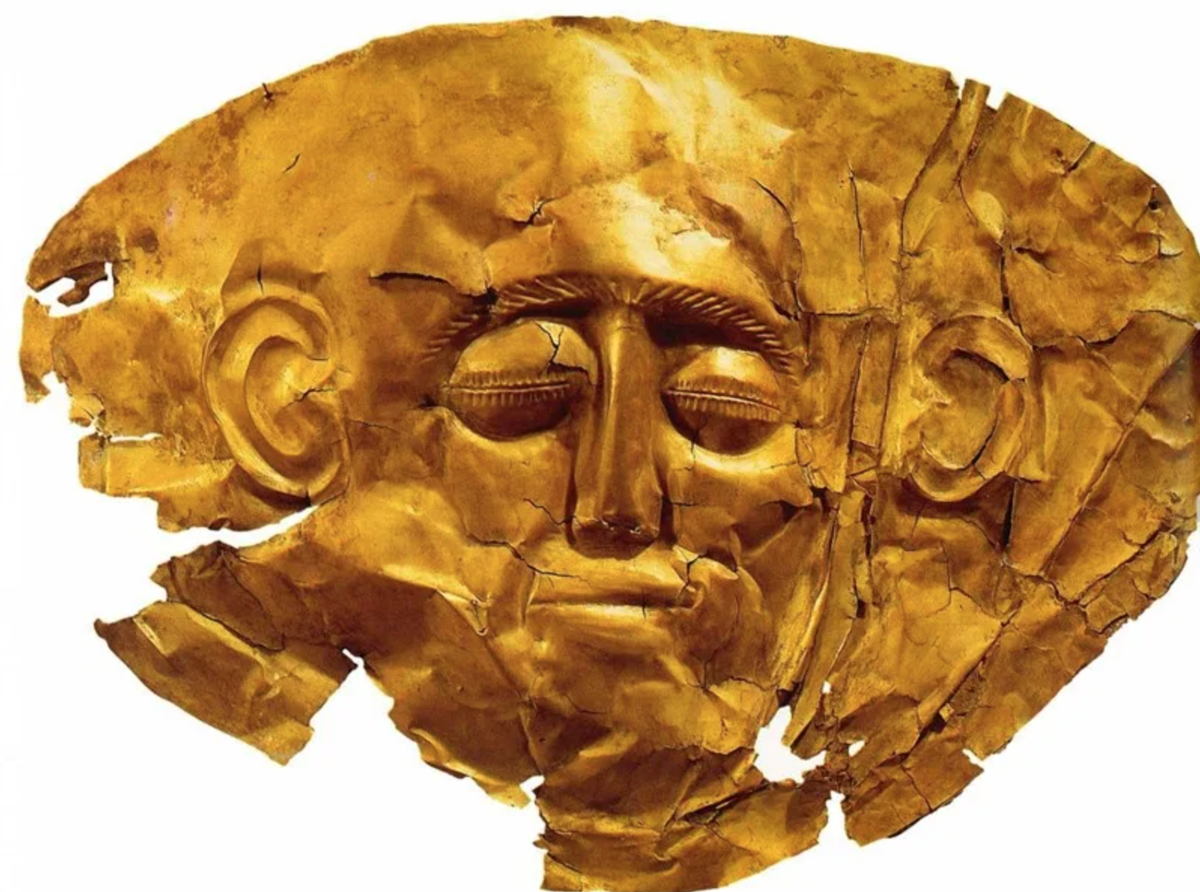 До н э xiii в. Золотая маска Агамемнона Микены. Золотая погребальная маска Микены. Золотая маска царя Микен. Золотая погребальная маска Агамемнона.