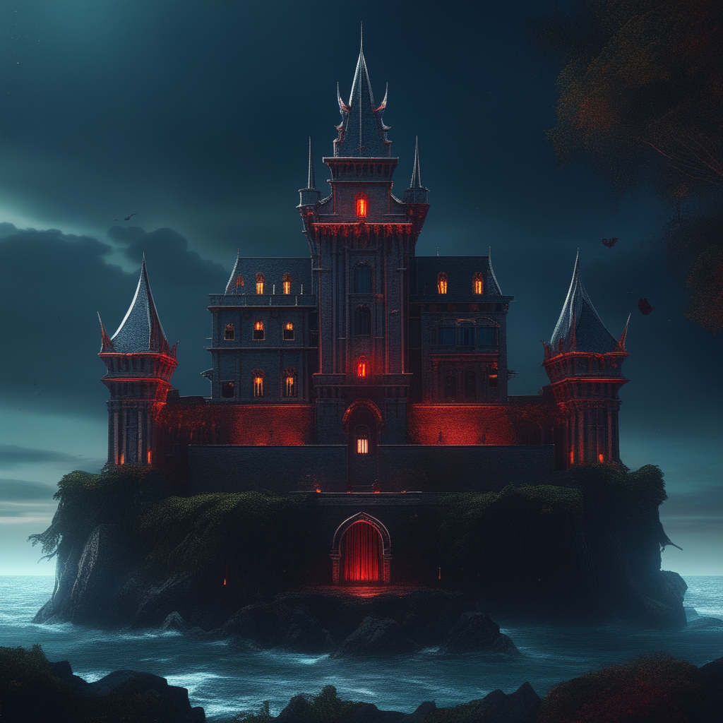 вариант изображения по запросу " замок Дракулы возле моря"