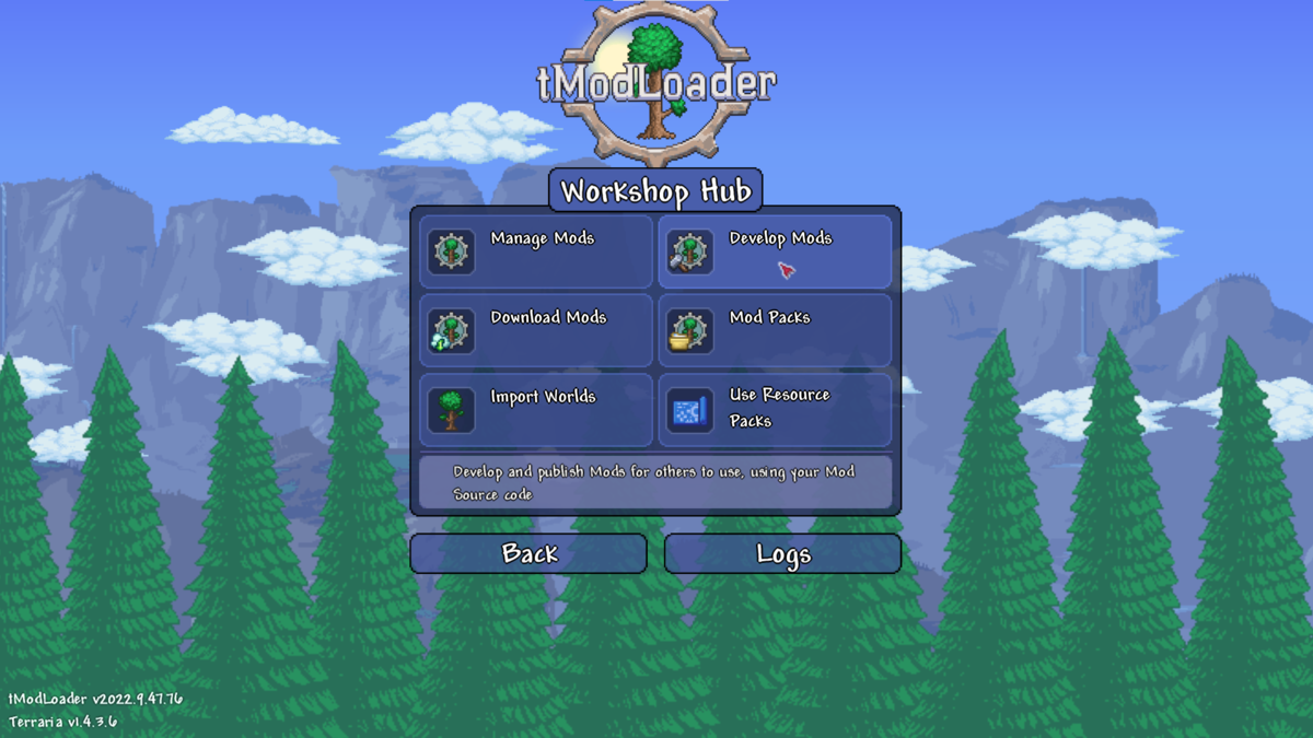 Вкладка Develop Mods