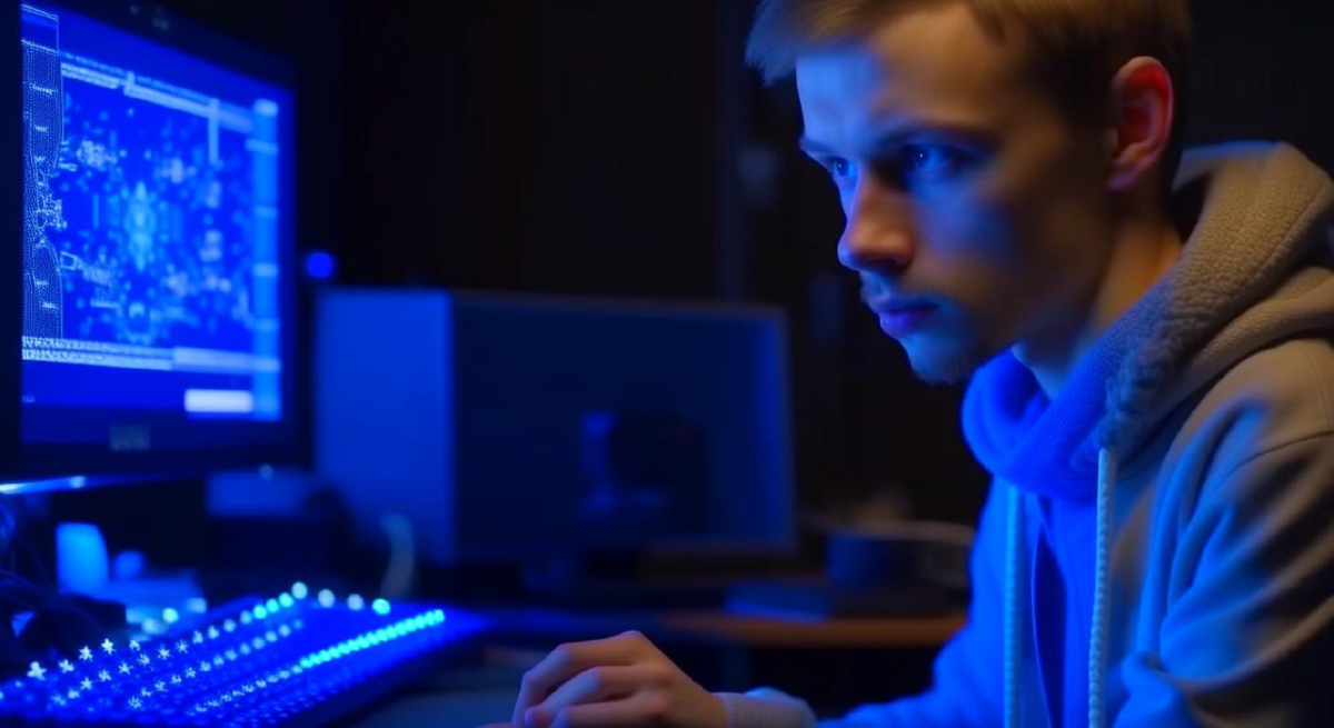 Результат генерации по запросу "Ученик-подснежник пытается показать, что он отлично знает информатику", стиль: 4k