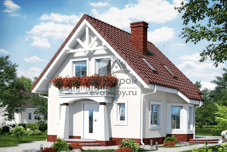 Проект дома 8 на 8 с мансардой, эркером, балконом и террасой - 103-34