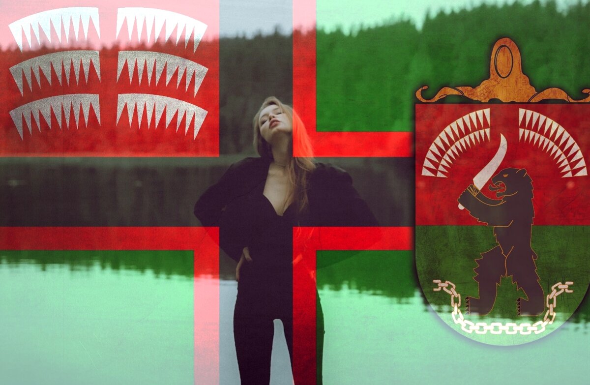 Карельский пейзаж с карельским национальным флагом (Коллаж)