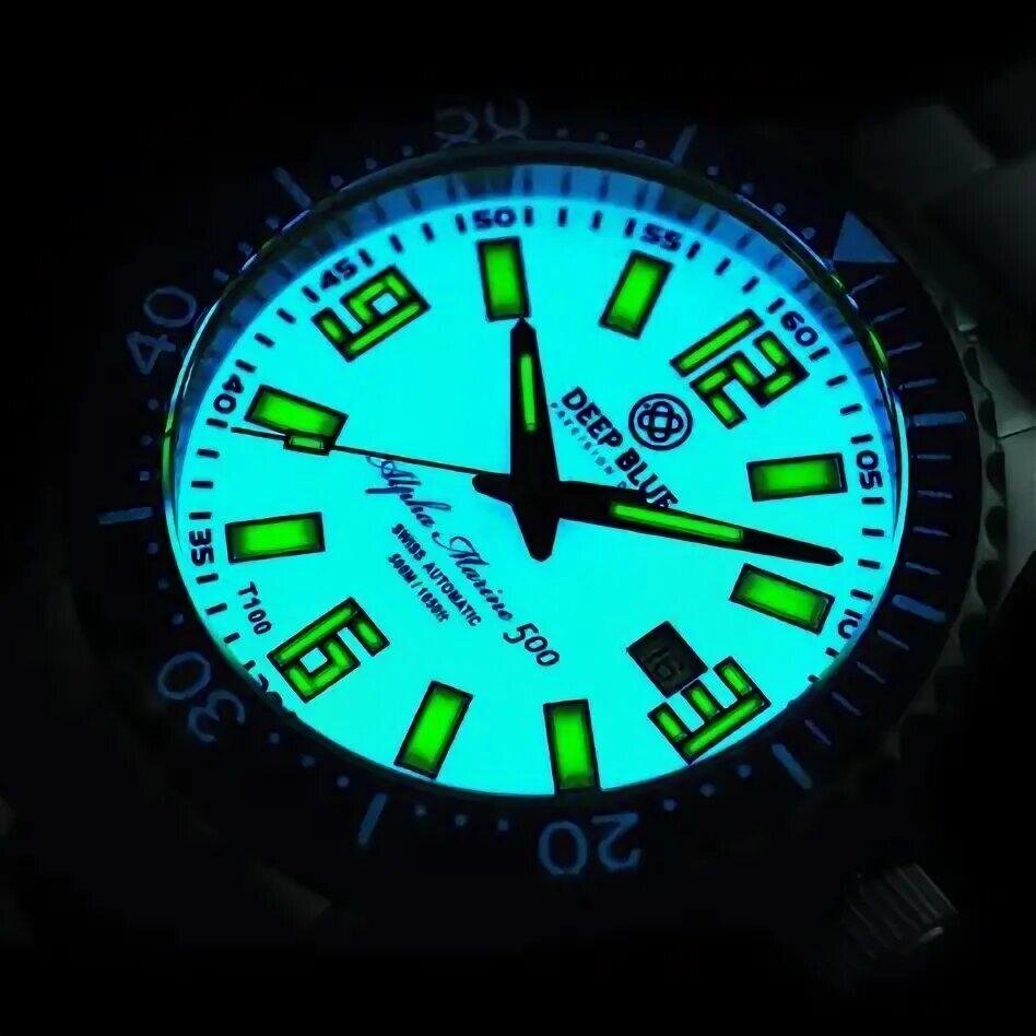 Подсветка циферблата. Часы Tresser тритевые зелёные мужские.