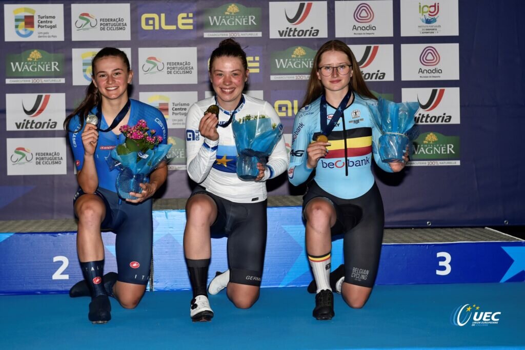    Виттория Грасси, Магдалена Фукс и Лерке Экспилс / 2023 UEC Juniores & U23 - Track European Championships - Anadia - 11/07/2023 - - photo Tommaso Pelagalli / Sprint Cycling Agency © 2023