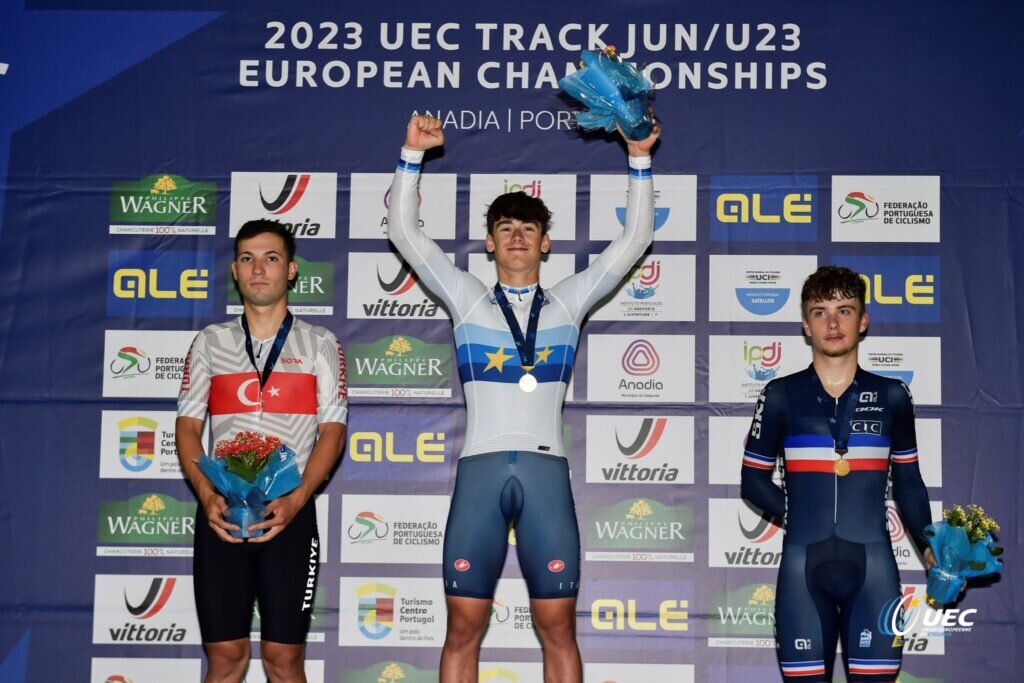    Рамазан Юлмаз, Давиде Стелла и Пабло Ларуэлле / 2023 UEC Juniores & U23 - Track European Championships - Anadia - 11/07/2023 - - photo Tommaso Pelagalli / Sprint Cycling Agency © 2023