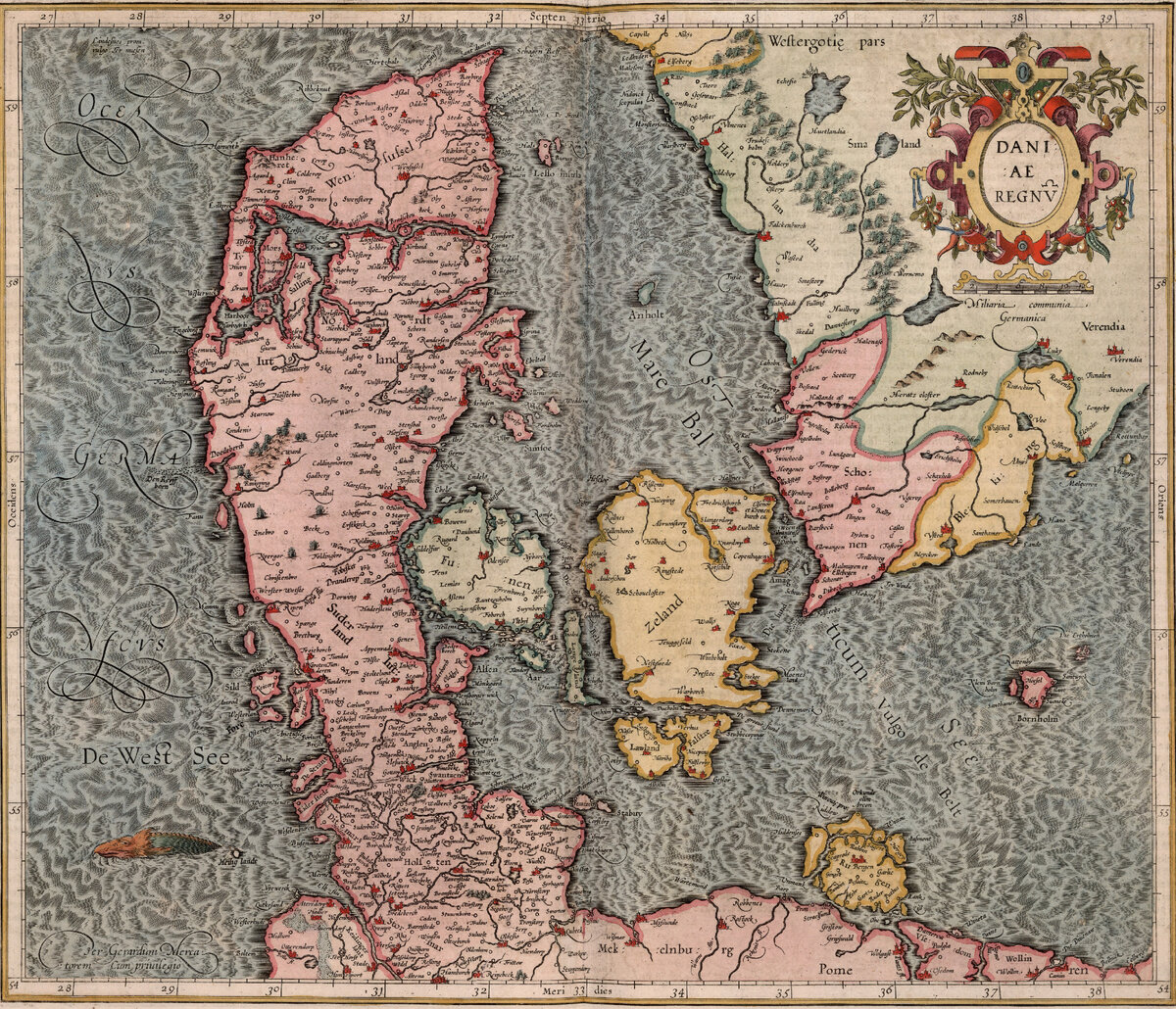 Датское королевство на карте из голландского атласа 1623 года. 