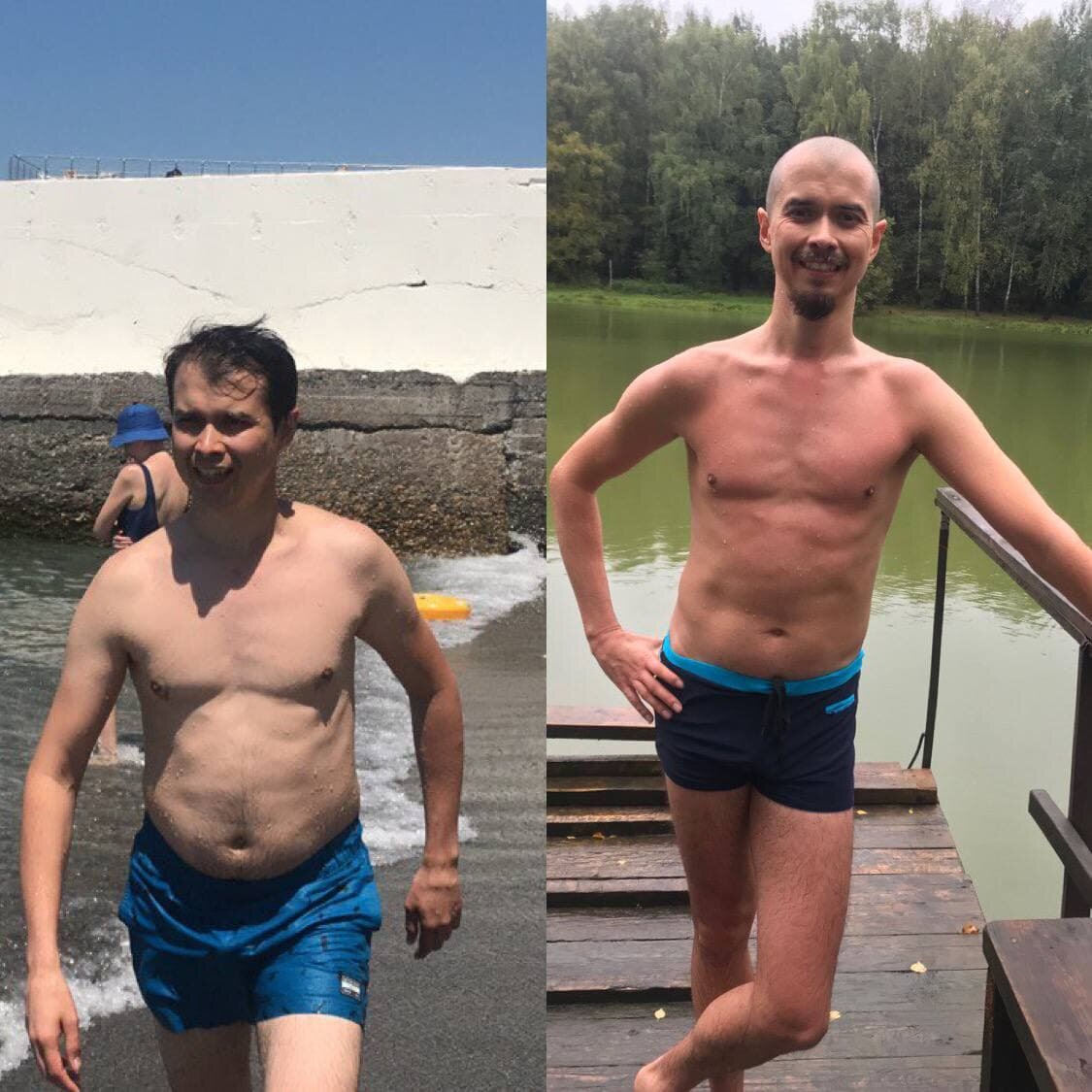 До/после моего мужа. На первом фото с тем самым ожирением печени, на втором уже без)) 