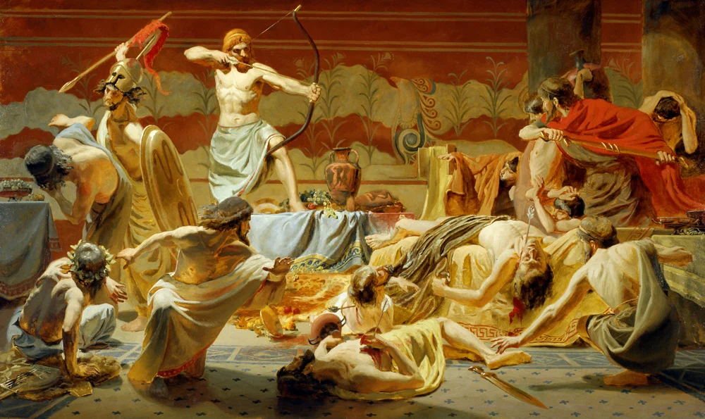 Одиссей и женихи Пенелопы картины. Одиссей Возвращение на Итаку. Возвращение Одиссея картина. Женихи Пенелопы Одиссея. Одиссей женихи