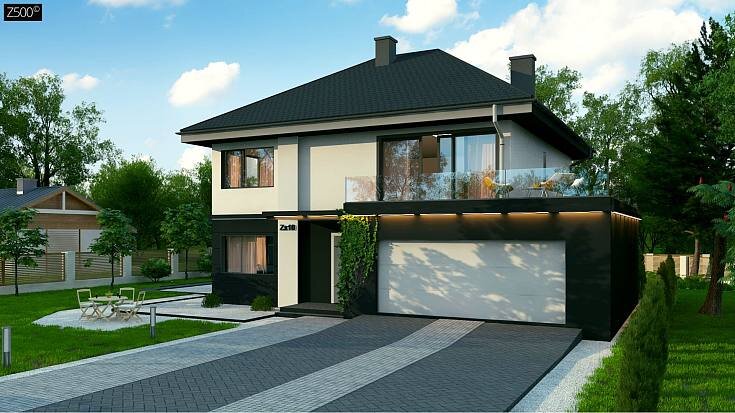 Zx10 v3 - двухэтажный дом с гаражом на две машины и террасой над ним
