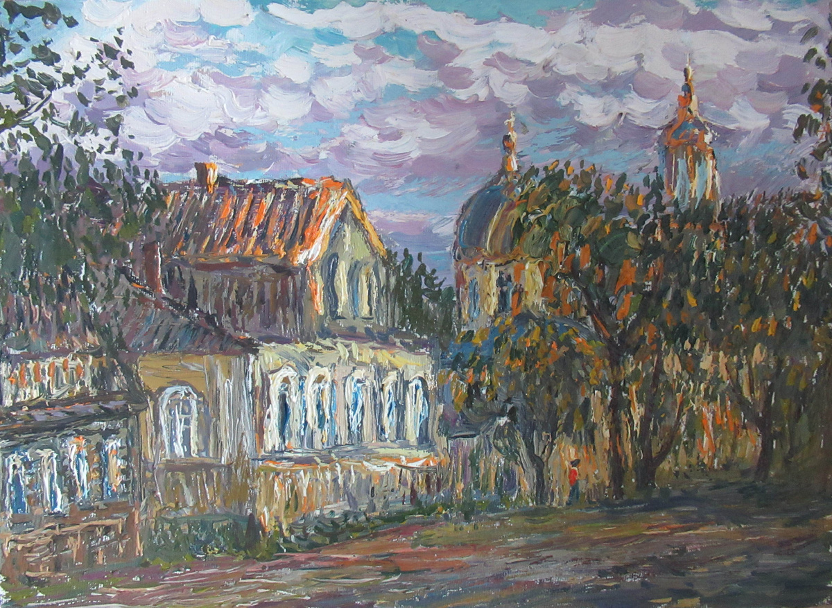 "Летний вечер"         холмт.масло 35х35           в раме, продаётся