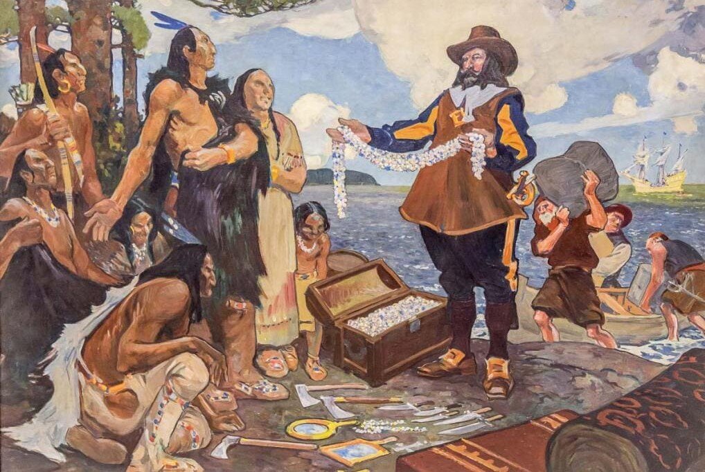 Первые белые американцы скупали у туземцев земли за стекляшки. Несогласных убивали.