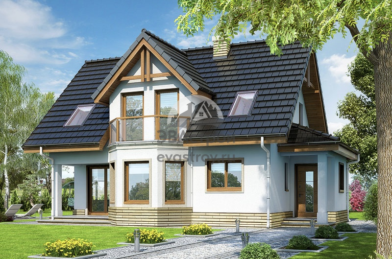 Проект дома 118 м2 с жилой мансардой, эркером и террасой - 103-29