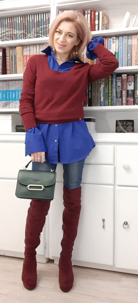 Мужская рубашка, джемпер и джинсы из секонд-хэнда.