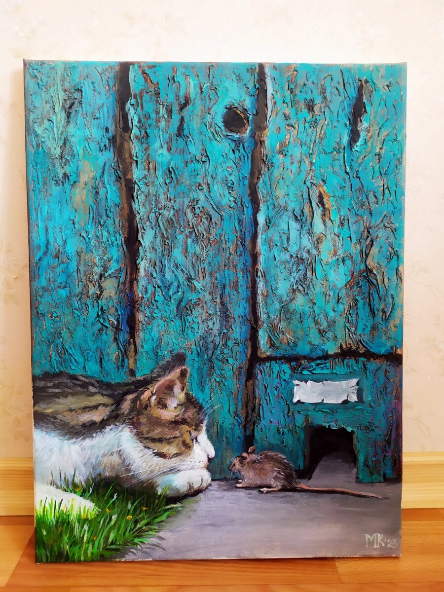 "Неожиданная встреча". 30х40, акрил, темпера