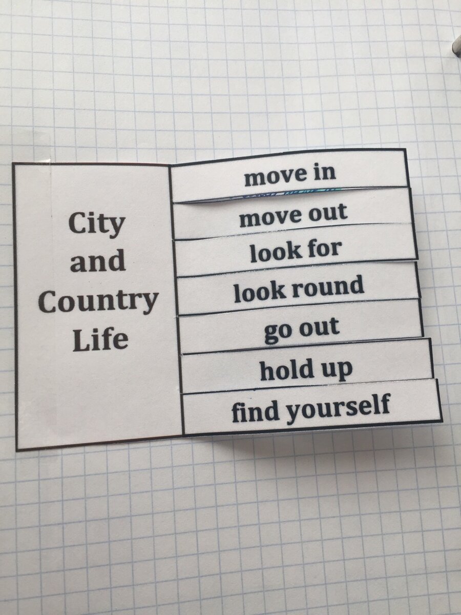 Вариант шаблона для запоминания фразовых глаголов по теме "Городская и сельская жизнь"