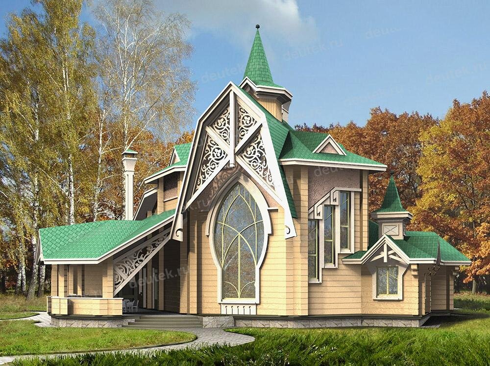 Проект двухэтажного дома 326 м2 в стиле барокко с эркерами и террасой - PA-50