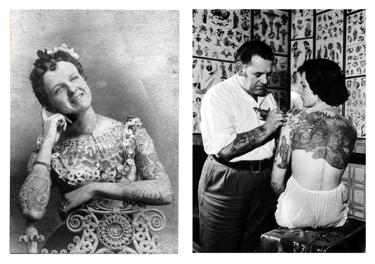 Винтажные фотогрфии: Эдит Барчетт, Бетти Бродбендт "Татуированная Венера"