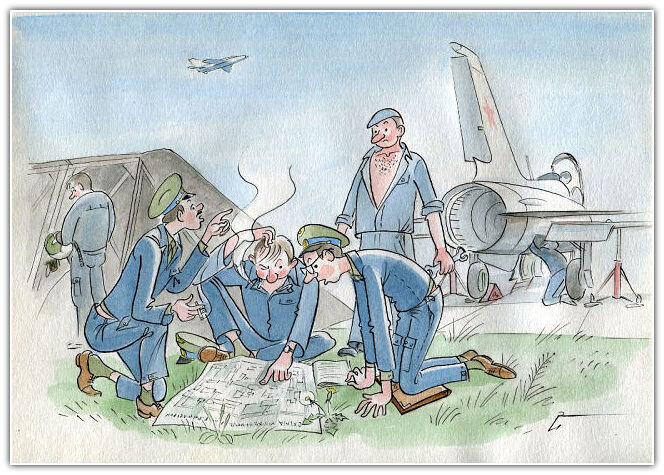 Авиационная карикатура. Автор рисунка - Валерий Владимирович Медведев.