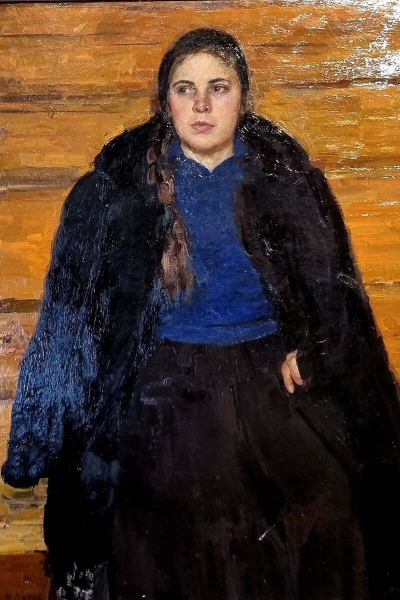 Кугач Юрий Петрович 1917-2013 Девушка с косой, 1960, картон, масло