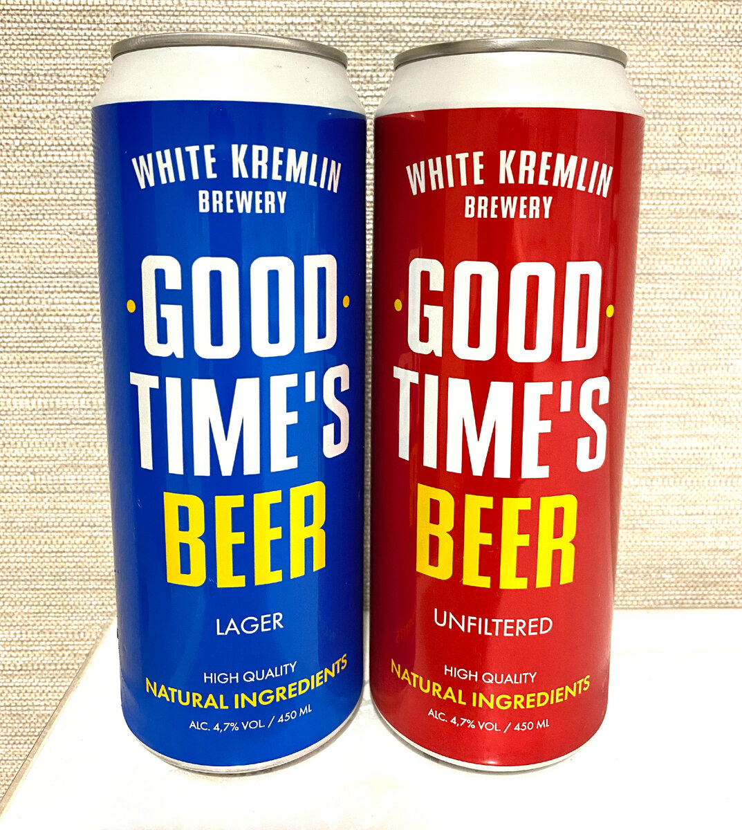 «Good Times Beer Lager» и «Good Times Beer Unfiltered» в банках.