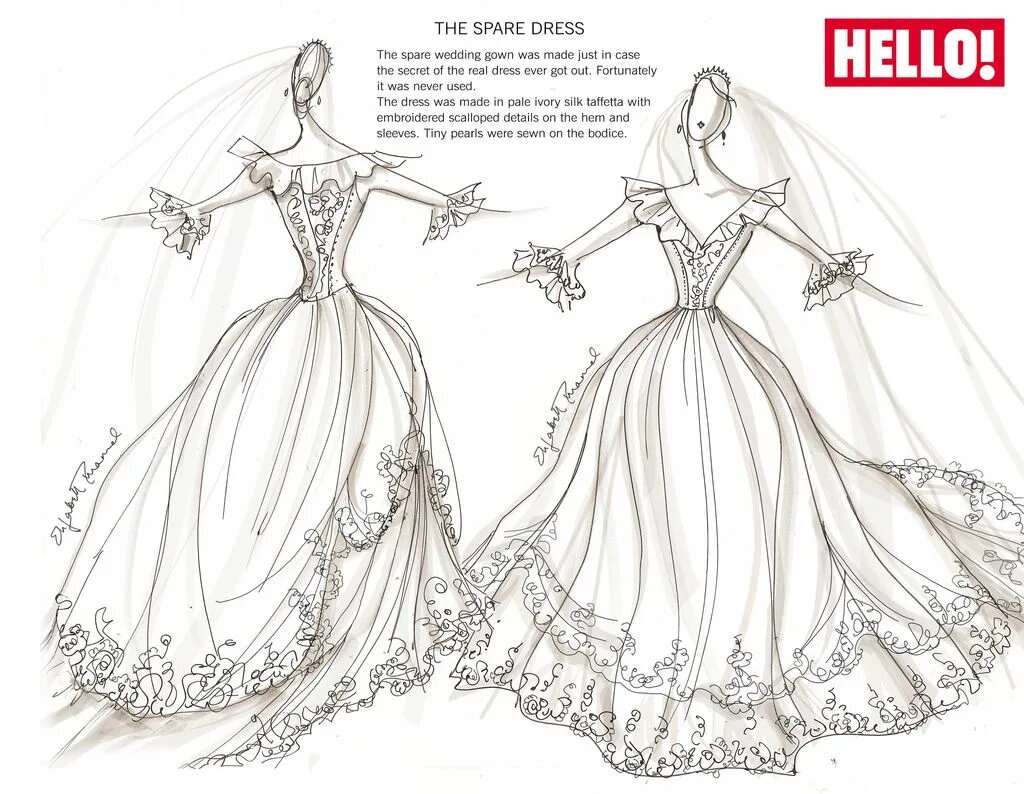 Эскиз запасного свадебного платья принцессы Дианы