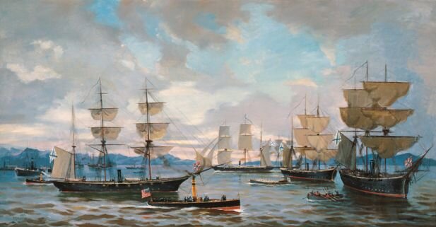 Российский флот у берегов Америки во время Гражданской войны в 1862-63 годах. С картины И. К. Айвазовского