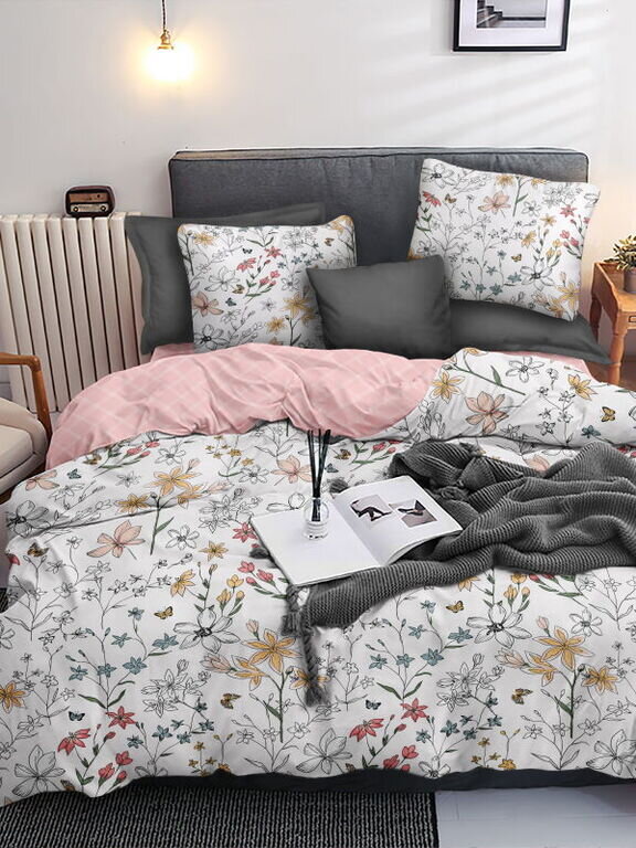 Бязь, цветы на белом фоне
